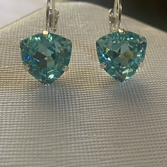 Chic Silver and Teal Crystal Earrings - Picture 4 of 5